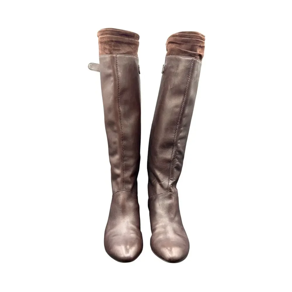 Via Spiga Brown Leather Knee High Boots Wedge Heel Women’s 9M